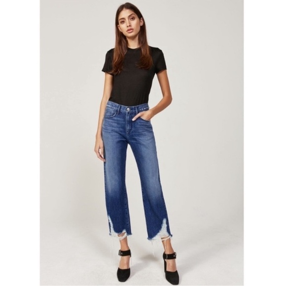 3X1 Higher Ground Straight Barrel Leg Crop Jeans Raw Chewed Hem Rushmore Wash 28 - Picture 1 of 16